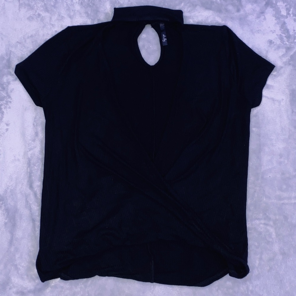 Black Cross Wrap Top with Choker Neck